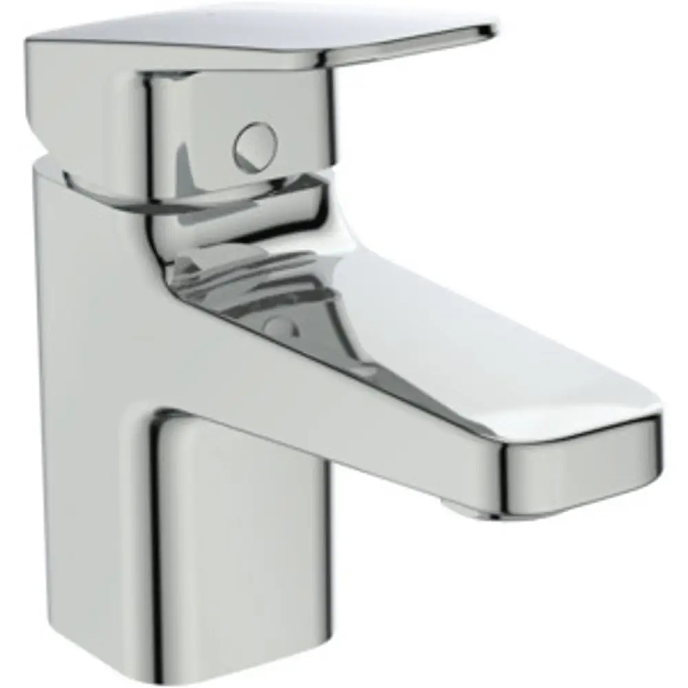 Chromierte Waschtischarmatur von Ideal Standard mit einem schlichten, modernen Design und einem flachen Bedienhebel. Geeignet für die Montage an einem Waschbecken.